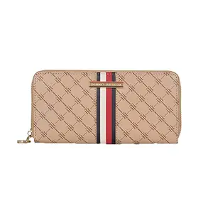 Tommy Hilfiger Zuri Leather Zip Around Wallet Handbag for Women - Beige, 8 Card Slots