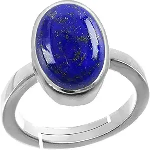 EVERYTHING GEMS 14.25 Ratti 13.67 Carat Deluxe Quality Natural Lapiz/Lapis Silver Plated Adjustable Ring Gemstone By Lab Certified For Man And Woman
