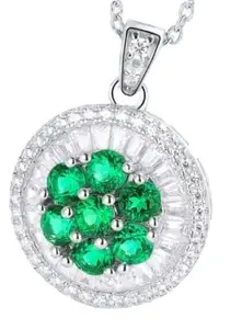 Lab Grown Green Emerald Whitw Gold Color Necklace For 925 Sterling Silver