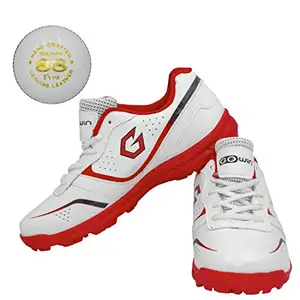 Gowin Academy White/Red Cricket Shoes Size-1 with TR-88-W Cricket Leather Ball Veg Tanned White