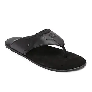 Red Chief Black Leather slippers and sandals for men