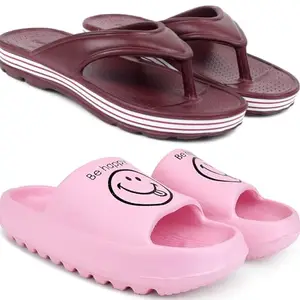 Pampy Angel Combo Pack of 2 Slipper/Flip Flops/Slides/Clogs/Sandals for Women,(V-Snow-Maroon,YW-Smil-Pink),37 (Euro)