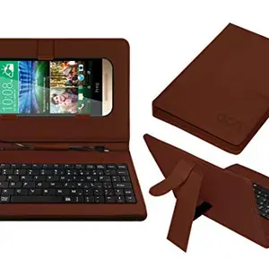 ACM Keyboard Case Compatible with HTC One Mini 2 Mobile Flip Cover Stand Direct Plug & Play Device for Study & Gaming Brown