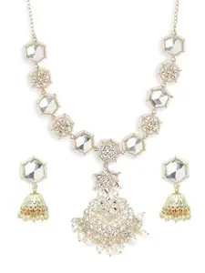 OOMPH Jewellery Gold Tone Kundan Sheeshphool Set Matha Patti with Drop Earrings For Women & Girls Stylish Latest (EST2-DST3_AOR1)