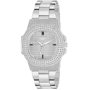 ON TIME OCTUS Diamond Analogue Men's Watch MN-148 (SilverDial Silver Colored Strap)