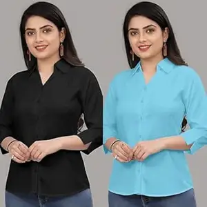 Formal Cotton Blend Shirt for Women with 3/4 Sleeve for Casual Wear Combo of 2