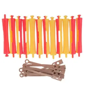 ZAUKY Hair Perm Rods Set, Curling Wave Rollers, Red and Yellow, 12 Pieces with Clips