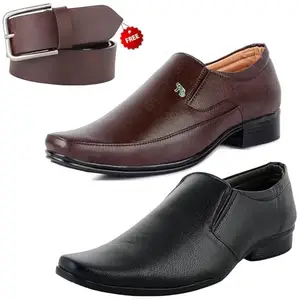 Stylish Trendy Formal Shoes/Party Shoes/ 2 Shoes Combo with Free Belt for Men and Boys (BAZAAR9232_VTR-2003-Blk) Multicolor