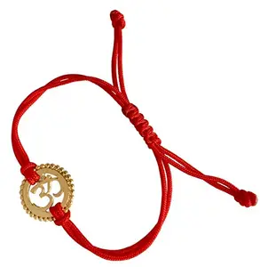 AUMKAARA 18k Gold Plated Sterling Silver Om Rakhi with Red Adjustable Thread for Men and Women