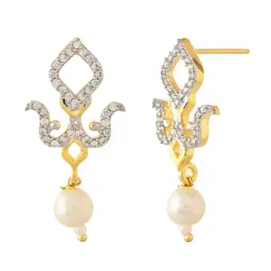 Voylla Alpana Floral Teardrop Earrings|Earrings For Women|Women Drop Earrings|Gold Earrings For Women|American Diamond|Festival|Diwali|Party|Wedding|Gift For Women|