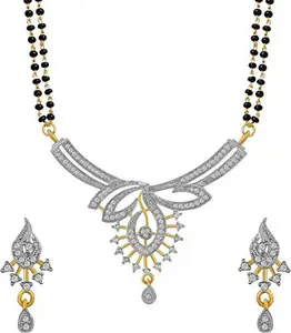 YouBella Women's Pride American Diamond Gold Plated Mangalsutra Pendant with Chain and Earrings for Women