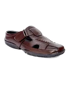 Brougwood Mens Brown Leather Stylish Half Sandal