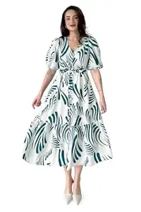 Jwalin Women's Rayon Printed Midi Dress|Dress for Woman|Dresses|Western Dress|One Piece Dress