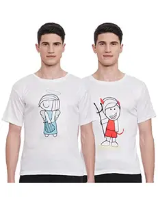 DreamBag DLIMIT Fashion Store - Devil and Angel Design Unisex Love Couple Gift T-Shirts, Men-L/Women-XXL (White)