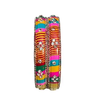 Aaroz and Company Jaipur Handmade Lac Bangles with Vibrant Colors and Luxurious Rhinestone Studding (2.6)