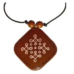Terracotta Pendant Necklace with Intricate Design, Beaded String