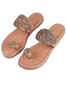 Bagadiya Trading Walktrendy Womens Synthetic Rosegold Open Toe Flats - 8 Uk (Wtwf227_Rosegold_41)