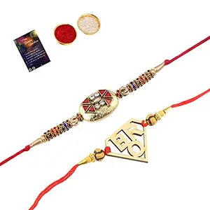 Stylish Bhaiya Rakhi Pendent With Designer Look Rakhi Combo For Bhaiya With Roli Chawal And Greeting Card -1014