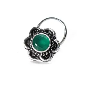 JSAJ GREEN ONYX STONE NOSEPIN WIRE NOSE PIN in Pure 92.5 Sterling Silver
