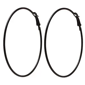 Total Fashion Medium Black Hoop Earrings Rhodium Polish For Women/Girls-Silver