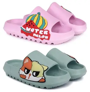 Pampy Angel Combo Pack of 2 Slipper/Flip Flops/Slides for Women,(Melon-Pink,Pika-Green),39 (Euro)