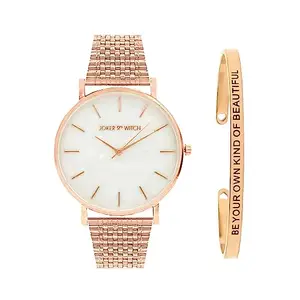 Joker & Witch Stainless Steel Women Henley Analog Watch Bracelet Stack, White Dial, Rose Gold Band