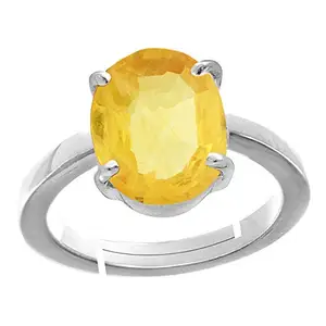 Anuj Sales Certified Unheated Untreatet 11.00 Ratti A+ Quality Natural Yellow Sapphire Pukhraj Gemstone Silver Adjustable Ring for Women's and Men's