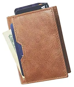 Men Brown Genuine Leather RFID Card Holder 7 Card Slot 1 Note Compartment Saiqa1059