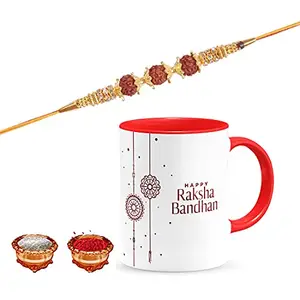 Manonita Rakhi Gift for Brother, bhaiya bhabhi, Gift Set (Rakshabandhan Mug, Roli,Chawal) REDMUG-17-BA