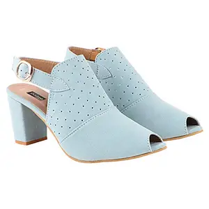 Do Bhai Women Blue Block Heel Pep Toe Ankle Strep Fashion Sandal UK5