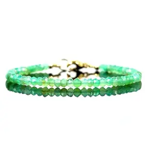 LKBEADS Gold Plated Bracelet with Green Faceted Chrysoprase Beads – Round 3mm – 7 inch Adjustable – For Men & Women|LK_STACK_02073