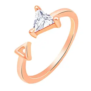 Mahi Rose Gold Plated Triangular Shaped Adjustable Unisex Finger Ring with Cubic Zirconia (FR1103169ZWhi)