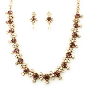 Sasitrends Gold Plated American Diamond Stone Studded Traditional Floral Desinger Necklace Jewllery Set For Women and Girls