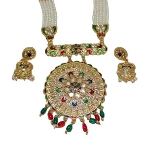 Stylish Fashionable Multi Colour Long Necklace Set Raani Haar Pearl Jewellery Set Long for Women & Girls