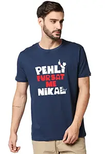 Wear Your Opinion Men's Cotton Half Sleeve Graphic Printed T-Shirt(Design: Fursat Main Nikal, X-Large, Navy Blue)