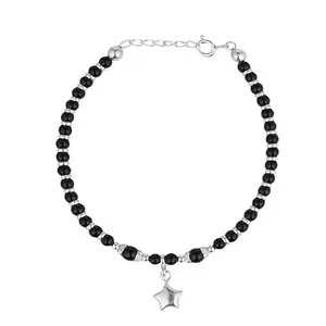 DHRUVS COLLECTION 925 Pure Silver Nazariya with Black Crystals Bracelet for Girls & Women (Weight: 8 Gram Approx.)