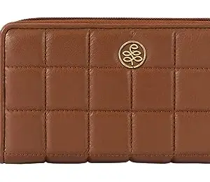 eske Leonie - Zip Around Wallet - Genuine Quilted Leather - RFID Blocking - Holds Cards, Coins and Bills - Compact Design - Pockets for Everyday Use - Travel Friendly -for Women (Summer Cognac Nappa)