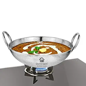 Shri & Sam Stainless Steel Heavy Weight Hammered Kadhai, 2.5 mm,24 cm, 1.3 Kg, 2.1 Litre price in India.
