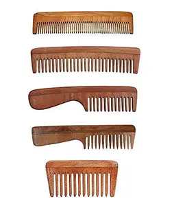 AATIRA Combo Pack Of 5 Neem Wood Comb Wide Wooden Comb Comb Different Style Comb For Men And Women