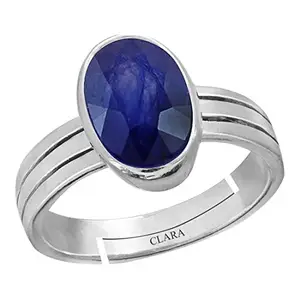 Clara Blue Sapphire Neelam 4.8cts or 5.25ratti Stone Silver Adjustable Ring for Men