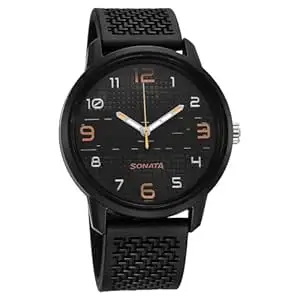 Sonata Volt Quartz Analog Black Dial Polyurethane Strap Watch for Men-77085PP15W/NT77085PP15W