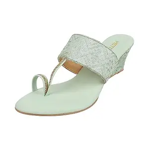 Metro Women Green Ethnic Wedge Heel Sandal UK/5 EU/38 (32-416)