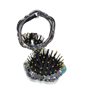 Scarlet Line Folding Hair Brush, Mini Pocket Travel Mirror Brush Easy to Carry for Small Spaces Nylon Hair Comb for Women_Silver