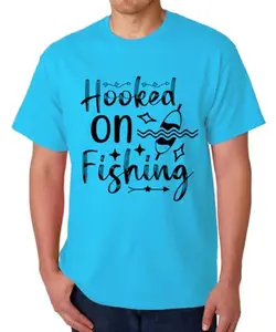 Caseria Men's Cotton Graphic Printed Half Sleeve T-Shirt - Hooked Fishing (Sky Blue, MD)