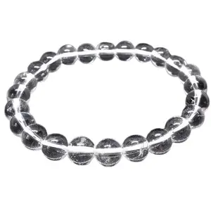 Clear Crystal Quartz Beaded Bracelet, 8mm Beads, Elastic Stretch