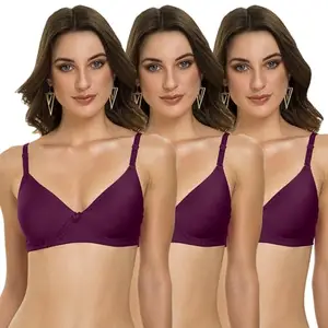 Tweens - Lightly Padded Bra - Polyamide Fabric - Full Coverage - T-Shirt - Everyday Multiway Straps Dark Purple