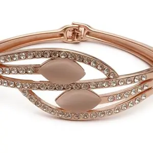 Crystal-Embellished Rose Gold Bracelet for Women, Fashion Statement Bangle, Elegant Design