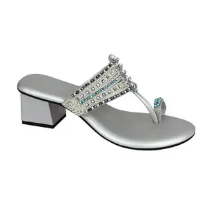 B BLUE BEAUTY BLUE BEAUTY Women's Sequins Block Heel Fashion Sandals for Women & Girls latest Collection & stylish Comfortable (GREY) |38|.