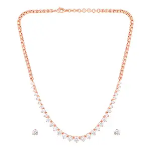 Mahi Valentine Gift Rose Gold Plated Necklace Set Made with Swarovski Zirconia Crystals for Women (NL1104096ZWhi)