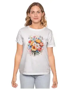ALLEN BLACK Men's & Women's Regular Fit T-Shirt A Lovely Bouquet of Flowers 100% Cotton Unise T-Shirt White_FLOWER16-White 4XL Men Round_